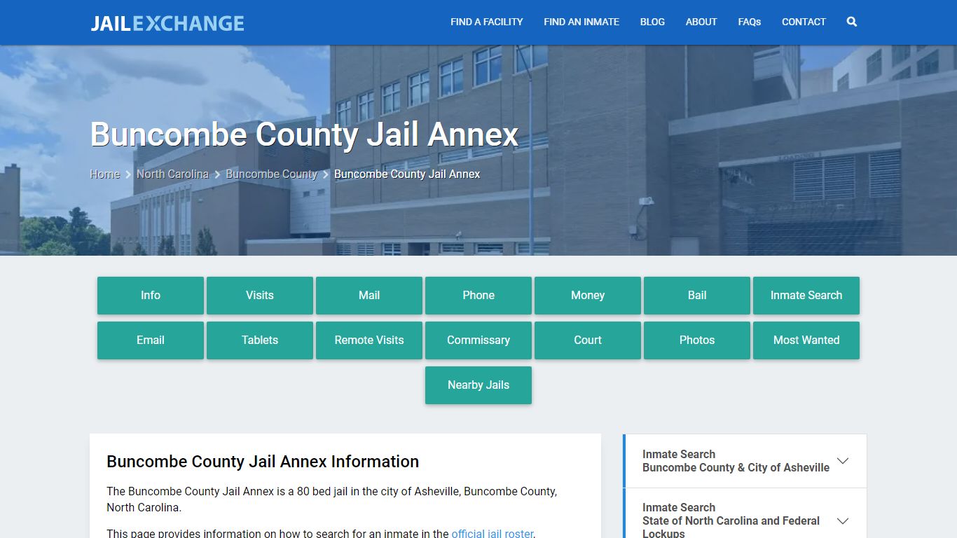 Buncombe County Jail Annex, NC Inmate Search, Information