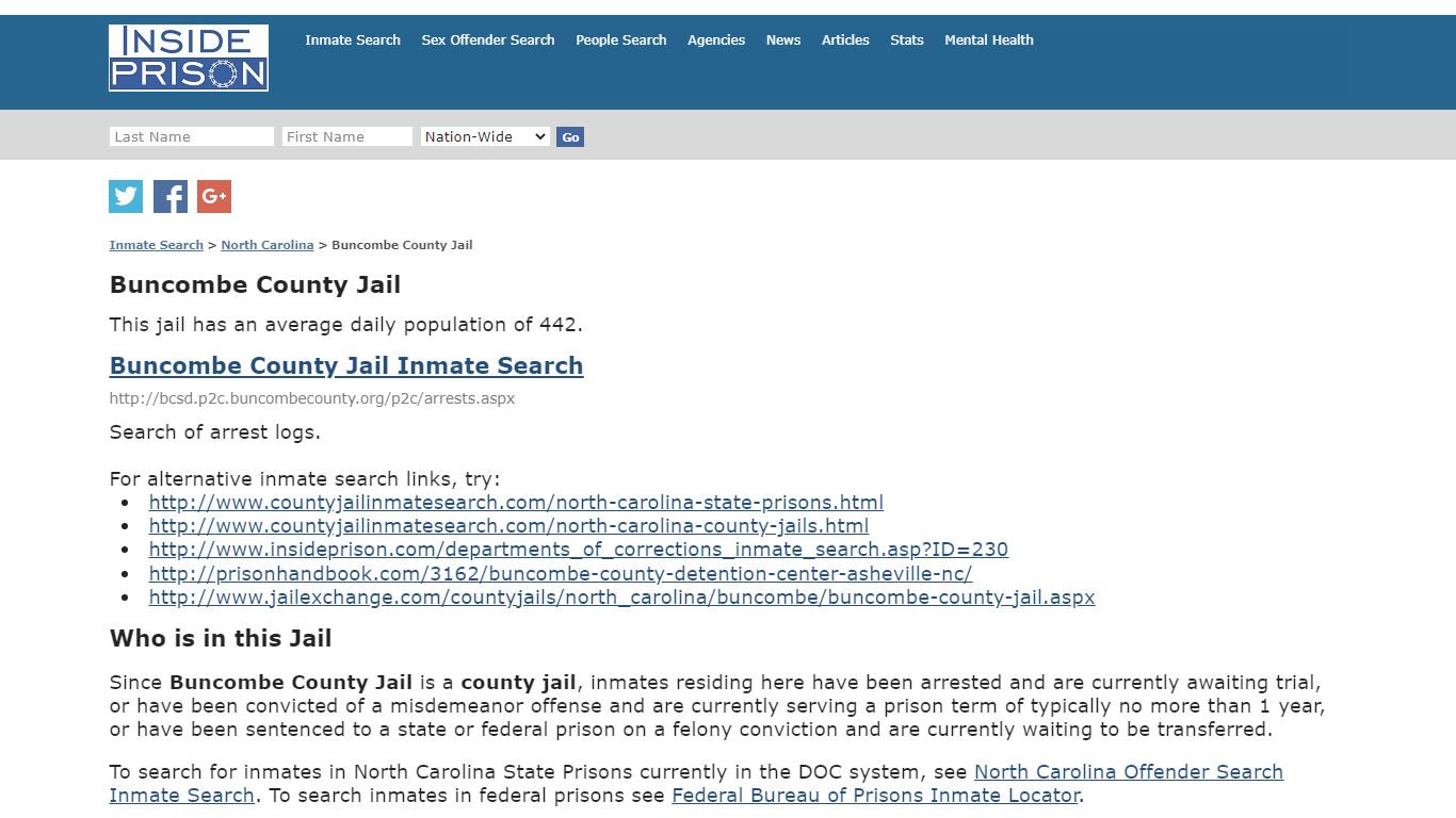 Buncombe County Jail - North Carolina - Inmate Search - Inside Prison